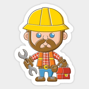 Cute Cartoon Builder with Spanner Sticker